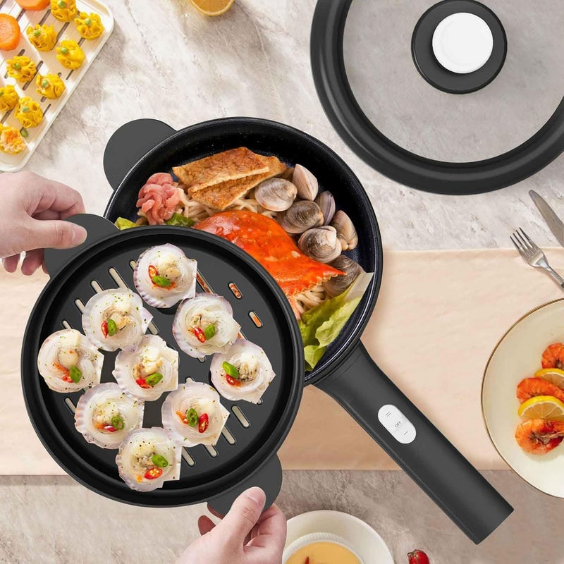 DEZIN Electric Cooker, 2L Non-Stick Sauté Pan, Rapid Noodles Cooker, Mini Pot for Steak, Egg, Fried Rice, Ramen, Oatmeal, Soup with Power Adjustment, College Dorm Room Essential(Egg Rack Included) - Image 5